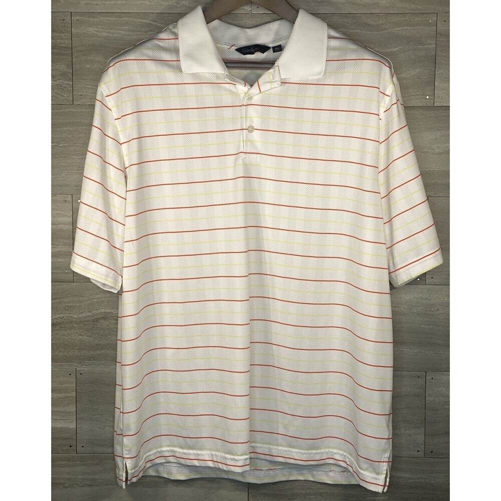 Walter Hagen Golf Polo Orange White Yellow Stripe Ventilated Shirt Mens XL EUC